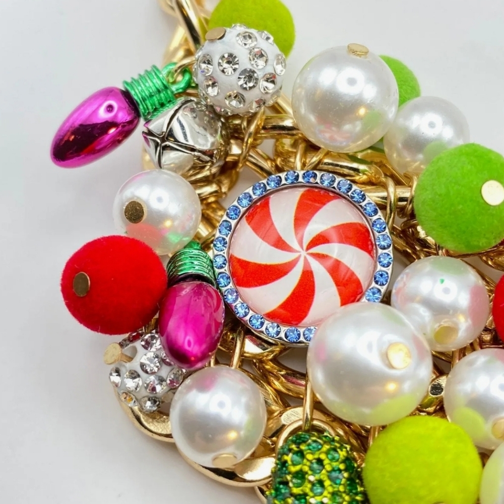 Betsey Johnson Peppermint Pearl Light Bulb Colorful Statement Necklace Ty HL - Picture 2 of 6